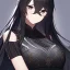 Placeholder: Clear focus,8k,Beatiful Lighting,Beatiful Blur,Beatiful Face,Beatiful Shading,Black long hair,silky hair, long silky bangs, black eyes, wearing a detailed outfit outfit,must wear a short black skirt, Hair in eyes, lot of hair,One arm is sleeveless,Extreme Close Up