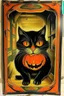 Placeholder: Vintage store front poster, Halloween, cat inside pumpkin