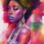 Placeholder: Portrait of beautiful black woman, watercolor , bright colors, long curly hair