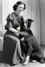 Placeholder: a lady with a dog double size than her