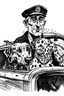 Placeholder: Ink sketch of a taxi driver with head of a dalmatian