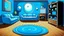 Placeholder: Fantasy cartoon illustration: Living room. On the floor there is a bright blue dot!