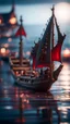 Placeholder: vampire viking ship, on a glass pier cat walk,bokeh like f/0.8, tilt-shift lens 8k, high detail, smooth render, down-light, unreal engine, prize winning