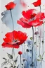 Placeholder: Abstract wet watercolour, bright red grey stalks poppies
