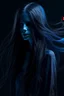 Placeholder: female blue ghost, long hair, beautiful, aggressive, dark style
