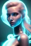 Placeholder: cyberpunk, head, women, portrai, tron sketch of a girl on lined paperA beautiful one nude body of a make up smiling woman blond long hair, alone, high key lighting, volumetric light high details with white stripes and blue eye, smiling with plump pink lips, flowers around, unreal engine petit prince belle fine, profil de trois quart, grand front cosmique, peau bleu cristalline, yeux bleu, perle sur le front long cheveux blond et rose etoilé, cristaux sur le corps, collier de grande princesse, l