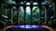 Placeholder: MISTIC meditation podium, night landscape , View from large bay windows throughout from the large bay windows extends through the jungle forest. the palace antic colonnades direct view in the midst in the jungle ,galaxy, space, ethereal space, panorama. With the songs of dawn and the sadness of sleep Every leaf - that trembles in the embrace of the black My With energy dream