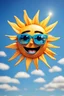 Placeholder: Happy SUN with square shape glasses, blue sky background, with Text "Sorry for staring but you look amazing"
