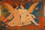 Placeholder: colorful psychedelic painting of ancient god psyche depicted in ancient mosaic art as a butterfly-winged woman by andy warhol