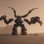 Placeholder: Mecha with metal spider legs his hands are machine guns. Driver is animal