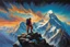 Placeholder: A perfect man having a beautiful dream standing on the top of Mount Everest painted by Julie Bell. concept art, mid shot, intricately detailed, color depth, dramatic, 2/3 face angle, side light, colorful background