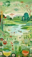 Placeholder: A light pale green wetlands with fairies designed in Oaxacan alebrijes painted by Wassily Kandinsky