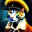 Placeholder: oil portrait of a cat with hat smoking a pipe by Van Gogh