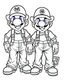 Placeholder: outline art for Waluigi and Mario coloring page, Japanese manga style, cartoon style, cute face, white background sketch style, full body is a must, only use outline, clean line art, no shadow, bold outline