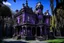 Placeholder: A dark purple haunted mansion with warped rooms painted by Auguste Rodin