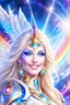 Placeholder: cosmic woman angels smile,admiral high commander from the future, one fine whole face, crystalline skin, expressive blue eyes,rainbow, smiling lips, very nice smile, costume rainbow pleiadian, Beautiful tall woman pleiadian Galactic commander, ship, perfect datailed golden galactic suit, high rank, long blond hair, hand whit five perfect detailed finger, amazing big blue eyes, smilling mouth, high drfinition lips, cosmic happiness, bright colors rainbow, blue, pink, gold, jewels, realist,8k