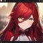 Placeholder: Clear focus,8k,Beatiful Lighting,Beatiful Blur,Beatiful Face,Beatiful Shading,Amber long hair,fluffy hair, long fluffy bangs, Cyan eyes, wearing a red ninja outfit for girls, Extreme Close Up