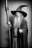 Placeholder: Gandalf with crowbar wand taking serie of BW photos inside photo booth.