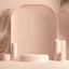 Placeholder: 3d render mockup podium stand table shelf. Purple pink beige nude white abstract background. Palm tree leaf shadow. Nature. Light pale pastel. Design beauty product cosmetics. Wall stage room studio.