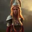 Placeholder: highly detailed girl viking queen, red glass armor, blue delicate braided hair, cinematic lighting, 4k, 8k, octane render, digital concept art, trending on artstation, pinterest, extremely detailed, ambient lighting.