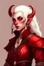 Placeholder: A female dnd red tiefling, white hair colour, red skin, snake skin