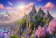 Placeholder: mountain, gold blue pink crystal russian PALACE on the mountain,san, swanns,waterfall, BLUE LAKE, SWANNs,fuksia bugainvillier flowers, jacaranda violet trees, sky pink blue, full of details, smooth, bright sunshine，soft light atmosphere, light effect，vaporwave colorful, concept art, smooth, extremely sharp detail, finely tuned detail, ultra high definition, 8 k, unreal engine 5, ultra sharp focus