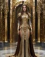 Placeholder: A length image Photography,girl,full body,standing looking front view,brown long hair, long gown dress mechanical,delicate gold and full diamonds colors crystal jewelrys,silver metalic parts, golden parts, intricate armor, detailed part,Movie Still