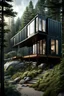 Placeholder: Medium sized house made of shipping containers, modern style, on a cliff overlooking a forest. Photorealistic.