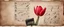 Placeholder: Hyper realistic red tulip on the side of a vintage paper with harmonica instrument & small musical notes