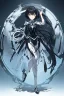 Placeholder: Anime girl with short black hair and sharp green eyes, holding a pike, full body black and white metal plate armour, full body shot, Dramatic lighting,1woman, soaked in blood, standing pose, close shot, lean body,