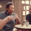 Placeholder: Jennifer Aniston and Ken Watanabe chatting happily over coffee