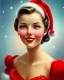 Placeholder: girl in red dress, close up portrait, Christmas, smiling, cute, beautiful, 1940s