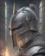 Placeholder: Dark souls Knight, expression serious, aura, portrait, background Dark souls like ruins, comic style, helmet,