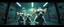 Placeholder: fluffy rat elf vampire family scumbag in the cinema the style of Escher and Giger and Fallout 4, pinhole cam, airbrush 3d rendering, on tv screen:A five-second cinematic single take in a clean industrial presentation hall.