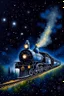 Placeholder: Steam Train Under Starry Sky Painting, Portrait Art Print, Night Sky Art