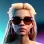 Placeholder: Shakira, artist, 30 years old, Realistic image, waist up portrait, etro style dress. Gucci sunglasses. Blonde, loose long hair, eyes make up, perfect, glow, circle iris. Neon colors, leds, geometric shapes. Dark background, neon lights. Cyberpunk, concept art, smooth, unreal engine 5, god lights, ray tracing, RTX, lumen lighting, ultra detail, volumetric lighting, 3d, finely drawn, high definition, 4k.