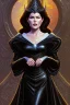 Placeholder: painting of Lara Flynn Boyle as evil queen in black leather gown, feminie, angry, stern look on her face, emperious, highly detailed, digital painting, artstation, concept art, smooth, sharp focus, illustration, art by gaston bussiere and alphonse mucha