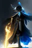 Placeholder: A commander with a black cloak and a long coat with long combat boots and a long spear with his Helmet is golden under his cloak like assasins With a magical power in his hand and a white anklet and boots With blue flame eyes