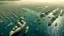 Placeholder: A city made of a gigantic fleet of ships tied together, floating in the ocean