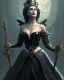 Placeholder: evil queen in black leather gown, busty, cleavage, angry, emperious, 8k resolution concept art portrait by Greg Rutkowski,