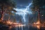 Placeholder: lightning sparkling christmas lights in forest, on lakeside in sunshine detailed matte painting, deep color, fantastical, intricate detail, splash screen, complementary colors, fantasy concept art, 8k resolution trending on Artstation Unreal Engine 5