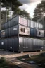 Placeholder: large house in the woods made from shipping containers, photorealistic