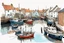 Placeholder: Small English fishing port in the style of a loose urban sketch