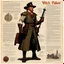 Placeholder: character concept sheet with AD&D statistics and characteristics, [illustration by Norman Rockwell] Witchfinder Sergeant