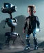 Placeholder: The Terminator toddler, robotic eye, robotic arm, full body, dramatic lighting, angry, hyper realistic