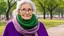 Placeholder: masterpiece, best quality, an old woman with glasses and a scarf on, wearing a purple coat and green scarf, standing at the park