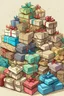 Placeholder: Pile of beautifully wrapped gifts. Each present can be a blank canvas for imaginative coloring