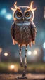 Placeholder: weird owl alien bird walking on stilts, getting hit by lightening electric arc, with big disturbed eyes,bokeh like f/0.8, tilt-shift lens 8k, high detail, smooth render, down-light, unreal engine, prize winning