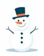 Placeholder: Snowman adorned with a carved carrot for a nose, symmetrically placed buttons down the torso, crowned with a minimalist top hat, styled in 2D vector design, showcasing flat colors, simple lines, silhouette-style, contrasting cool and warm hues, vector art.