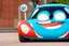 Placeholder: whimsical cartoon car with big eyes and its front grill forming a friendly smile, with a mouse character riding on it.